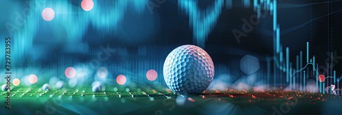 Sports betting concept with charts and graphs showing wins, losses, and odds with golfing equipment