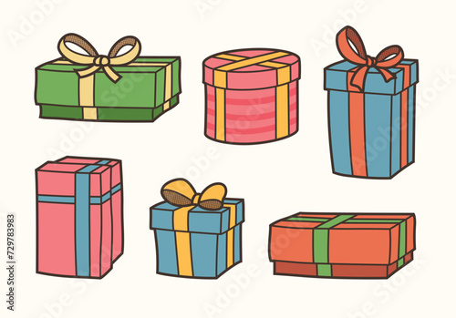 Set of gift box sticker design, icon design and vector illustration