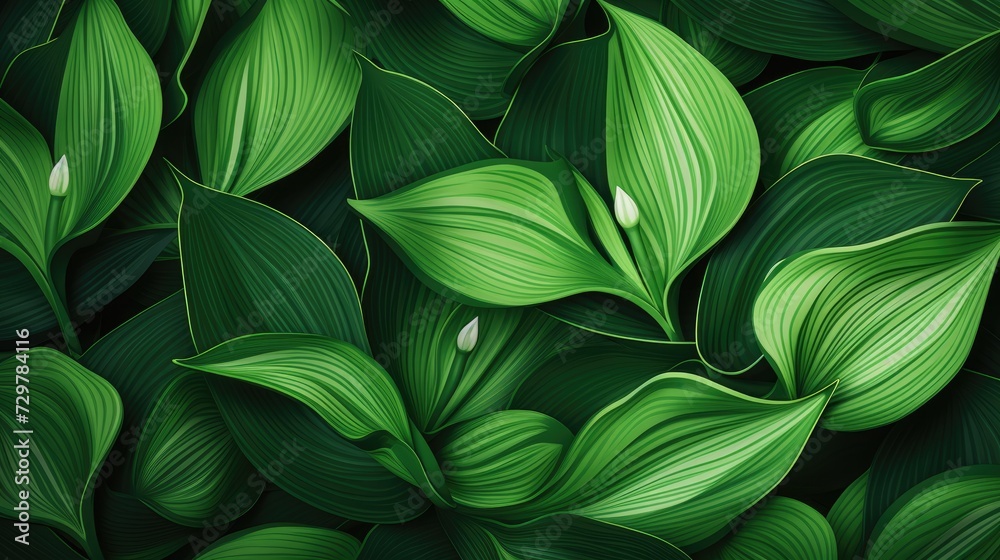 Fototapeta premium Background of green leaves of a lily flower. Juicy bright foliage.Texture of large leaves. Beauty is in nature.