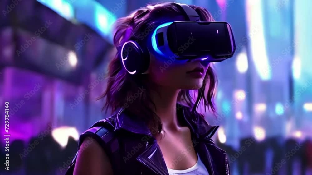beatiful girl with virtual reality in the city night cyber punk tower beatiful girl with virtual reality in the city night cyber punk tower