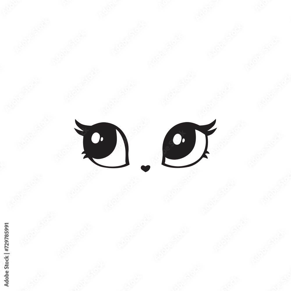 Illustration of cute cat eyes, kitten. Baby, child, cute portrait. Little face, little animal, pet. White character, black graphic. Stickers, wall art, kids room decoration, cutie full face Illustration of cute cat eyes, kitten. Baby, child, cute portrait. Little face, little animal, pet. White character, black graphic. Stickers, wall art, kids room decoration, cutie full face