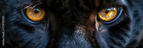 Closeup of black panther eyes. Animal photograph made with generative AI