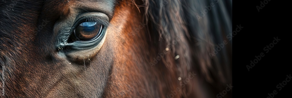 Closeup of stallion horse eyes. Animal photograph made with generative AI - obrazy, fototapety, plakaty 