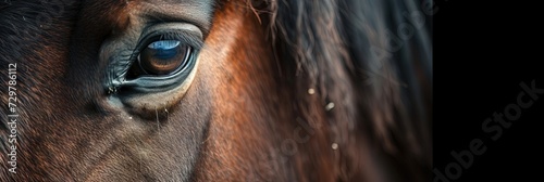 Closeup of stallion horse eyes. Animal photograph made with generative AI photo