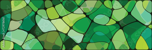 St Patrick day, abstract green stained glass background, geometric water blob - drop shape, fancy decoration, panoramic web header banner, 