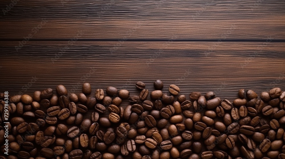 Fresh coffee beans placed on a wooden table Fresh coffee beans placed on a wooden table