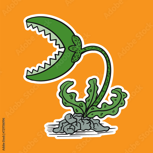 Isolated Flesh-eating Plants Cartoon Illustration