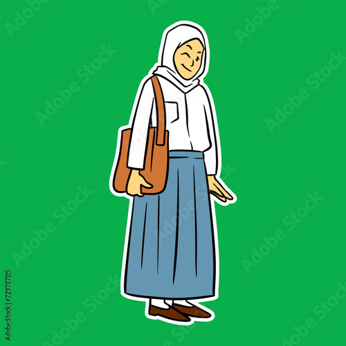 junior high school girl standing cartoon illustration
