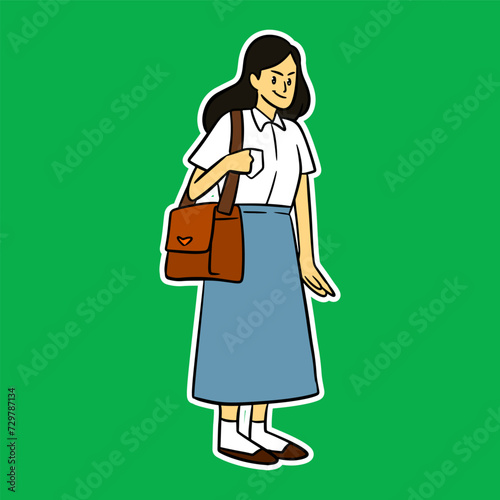 junior high school girl standing cartoon illustration