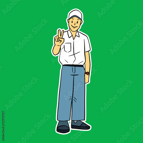 junior high school boy standing cartoon illustration