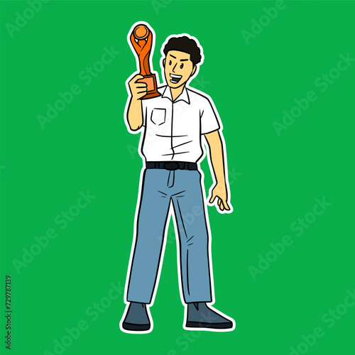 junior high school boy standing cartoon illustration