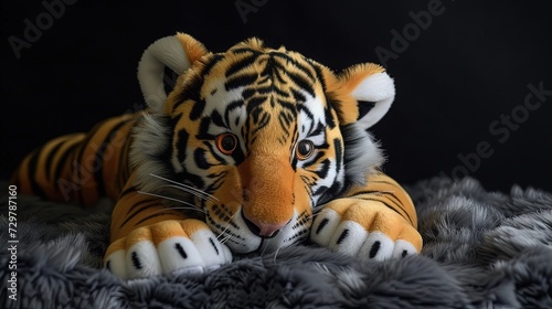 Stuffed animal in soft furry plush. Cute and adorable tiger animal toy.