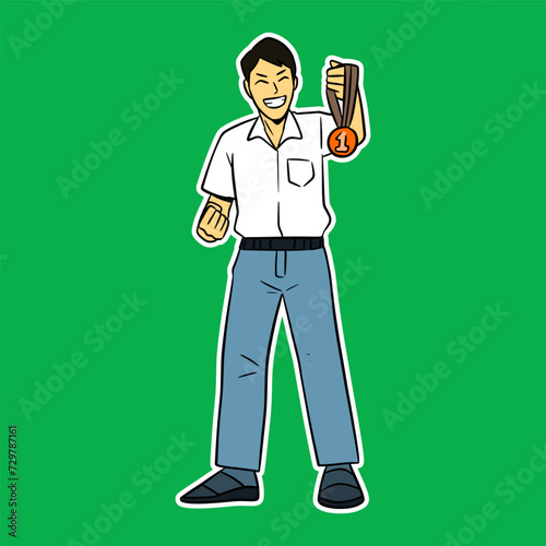 junior high school boy standing cartoon illustration