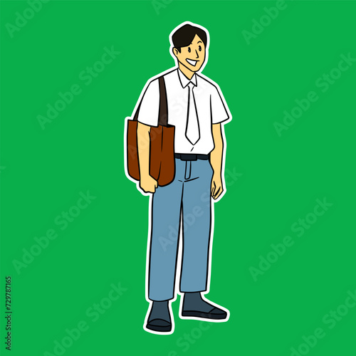 junior high school boy standing cartoon illustration