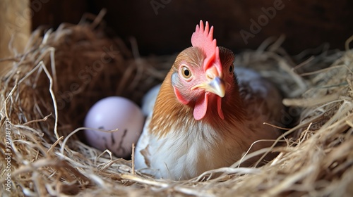 Hen incubating the eggs