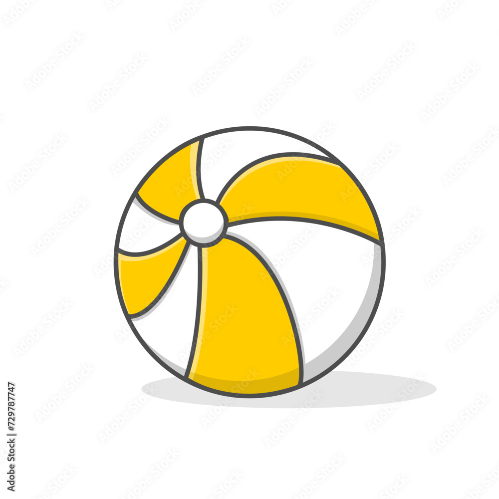 Beach ball vector illustration designed in flat cartoon style. The beach ball is yellow and white. Illustration concept for summer holidays Beach ball vector illustration designed in flat cartoon style. The beach ball is yellow and white. Illustration concept for summer holidays