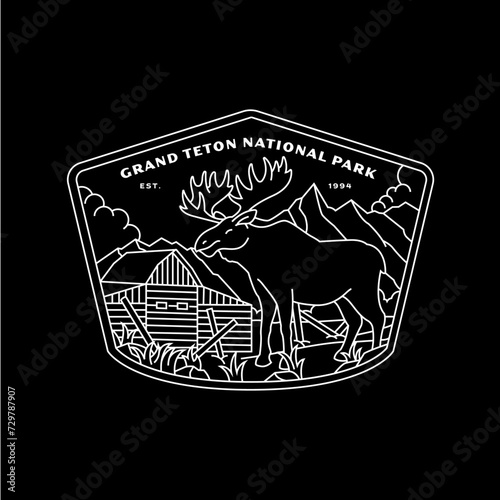 Grand Teton Park Wildlife Scenic Badge Illustration