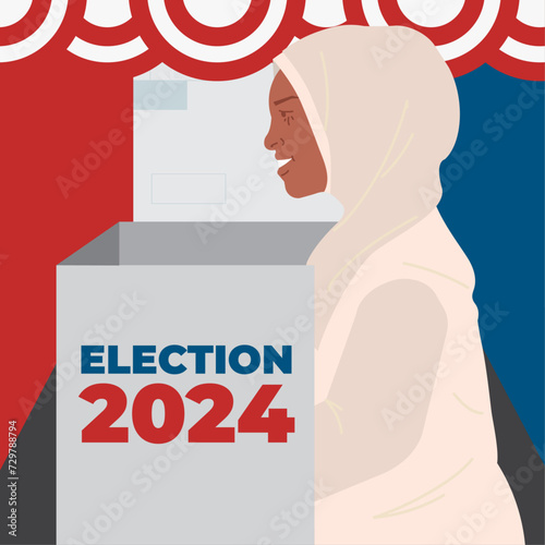 woman election presidential vote ballot box in flat illustration
