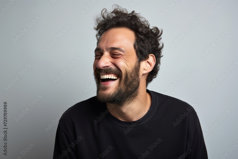 Portrait of a laughing man on a gray background. Studio shot Portrait of a laughing man on a gray background. Studio shot