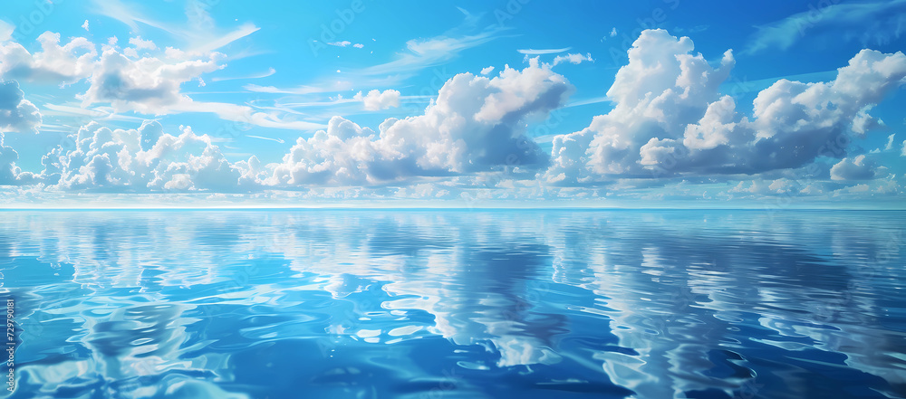 the ocean reflects blue clouds