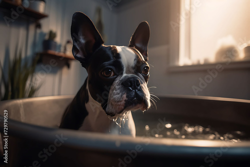 Boston terrier bathing  © Edifi 4