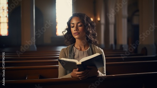 Valokuva Young woman holding a holy bible in the church