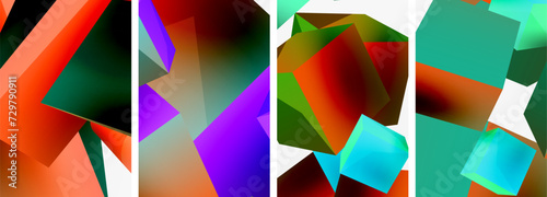 Composition of 3d cubes and other geometric elements background design for wallpaper, business card, cover, poster, banner, brochure, header, website