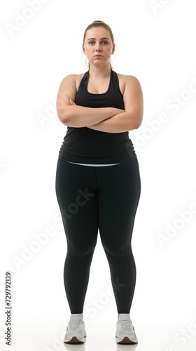 Plump woman in full body sportswear