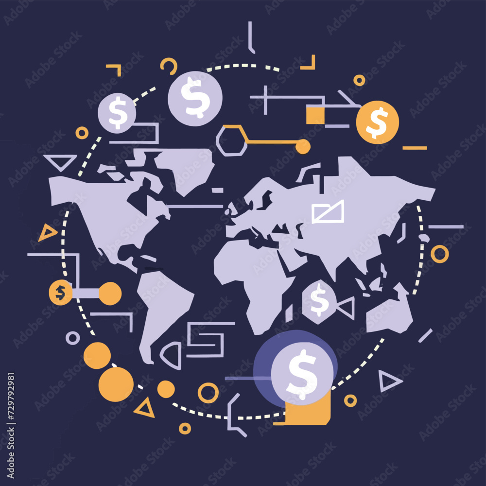 Fototapeta premium 2d vector illustration colorful trading over the world map money bitcoin crypto 