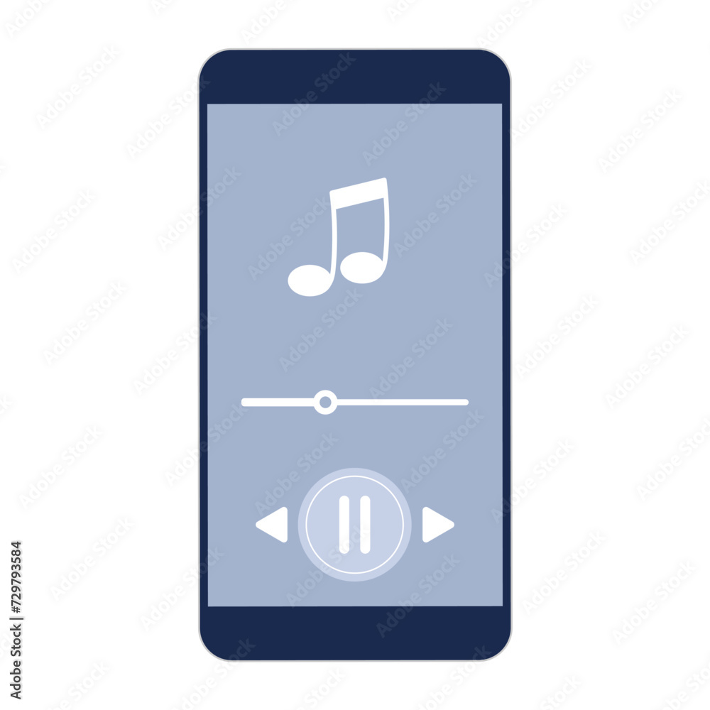 Mobile phone with music or Podcast. Music player app on mobile phone flat vector illustration isolated on white. User interface user experience. Music sign on screen Smartphone apps concept. Mobile phone with music or Podcast. Music player app on mobile phone flat vector illustration isolated on white. User interface user experience. Music sign on screen Smartphone apps concept.