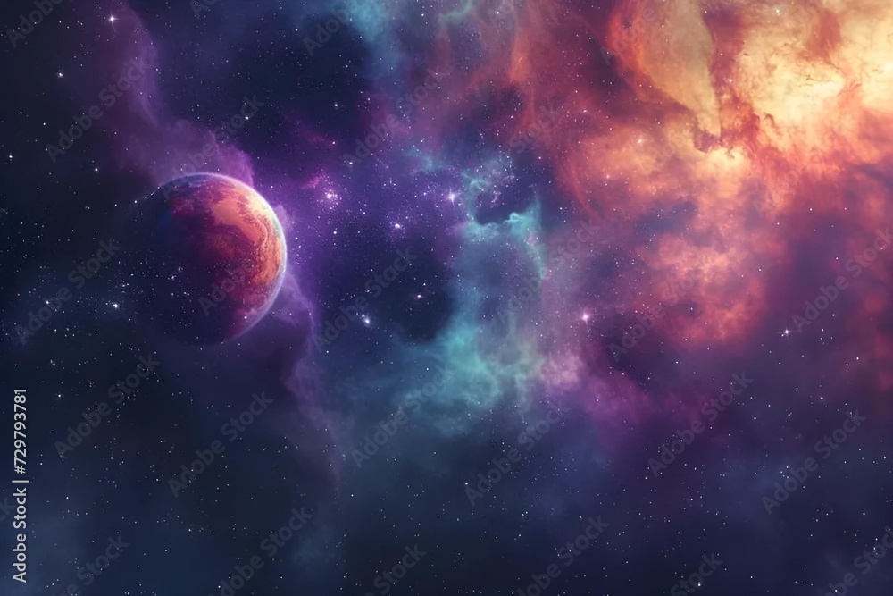 Cosmic abstract scenes, blending nebulas and starfields with digital art techniques, for science fiction book covers, transporting readers to otherworldly realms.