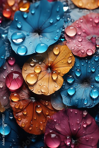 Vibrant droplets. captivating collision of colors and shapes in striking visual display © AlexanderD