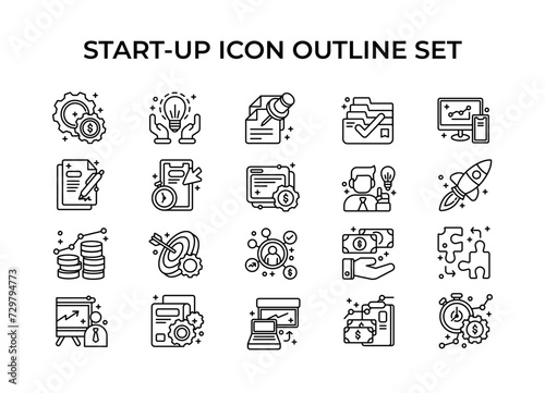 Icons set of start-up hand-drawn vector illustration