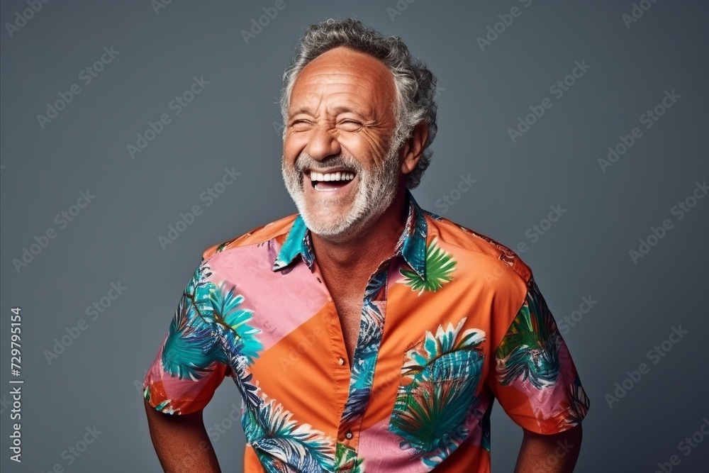 Portrait of a happy senior man laughing against a grey background. Portrait of a happy senior man laughing against a grey background.