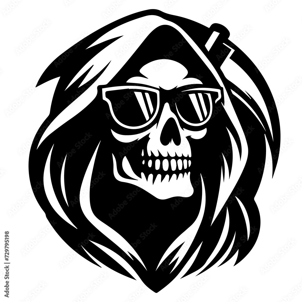 Fototapeta premium The Grim Reaper shown in a clean, minimalist graphic design. 