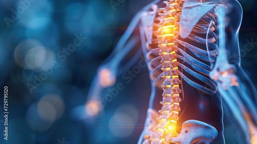 X-ray Illustration of a man with curvature of the spine, back pain, protrusion and hernia of the spine.Medical Help from an osteopath, neurolog or surgeon, henriology. Medical topics, 3D rendering