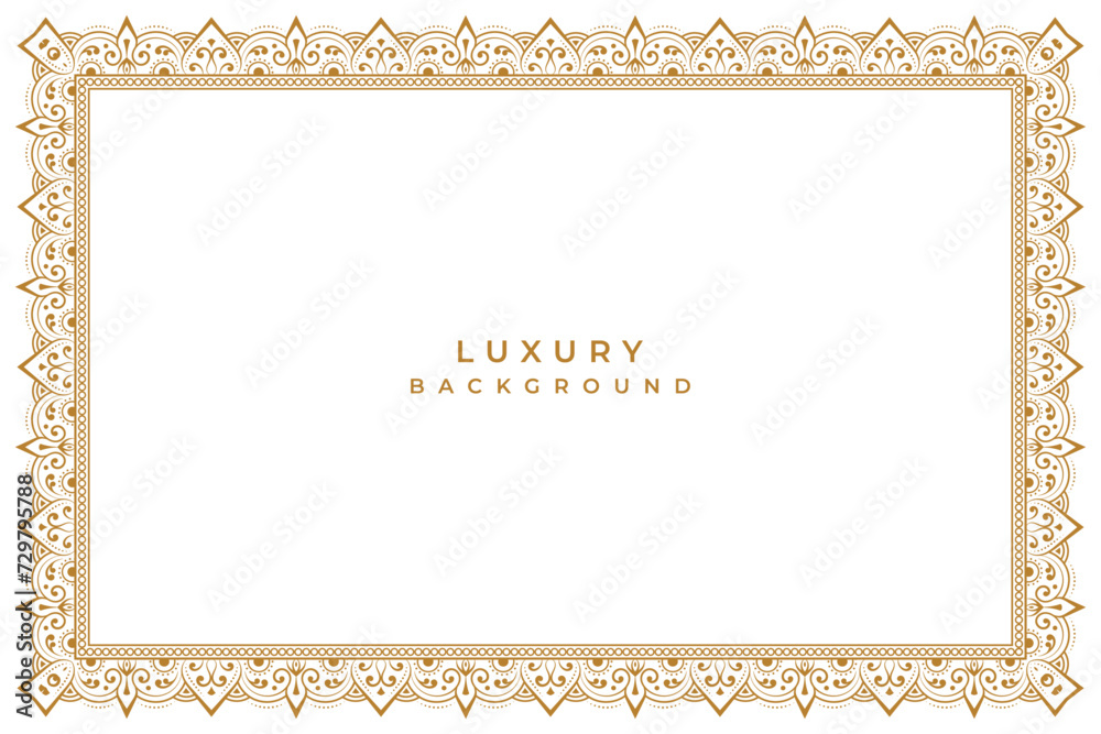luxury golden ethnic page certificate border seamless pattern or wedding invitation background banner