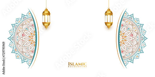 islamic ramadan 3d lantern eid al fitr background banner with mandala photo