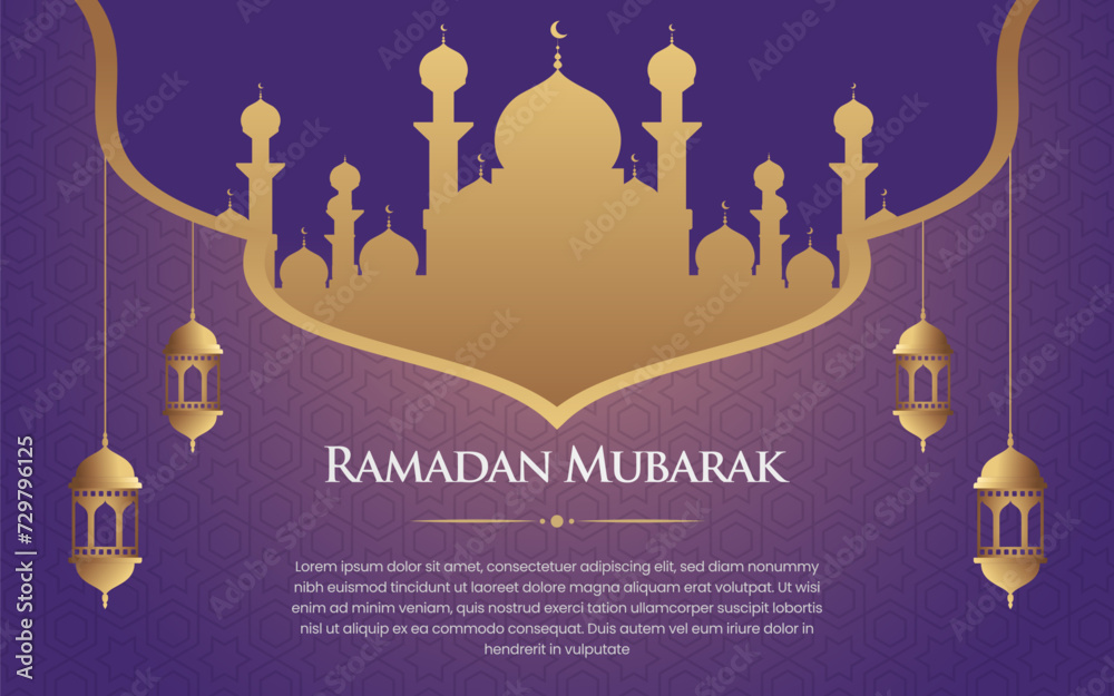Ramadan Mubarak Ornamental Islamic Arch Pattern Background With Arabic Style Lanterns