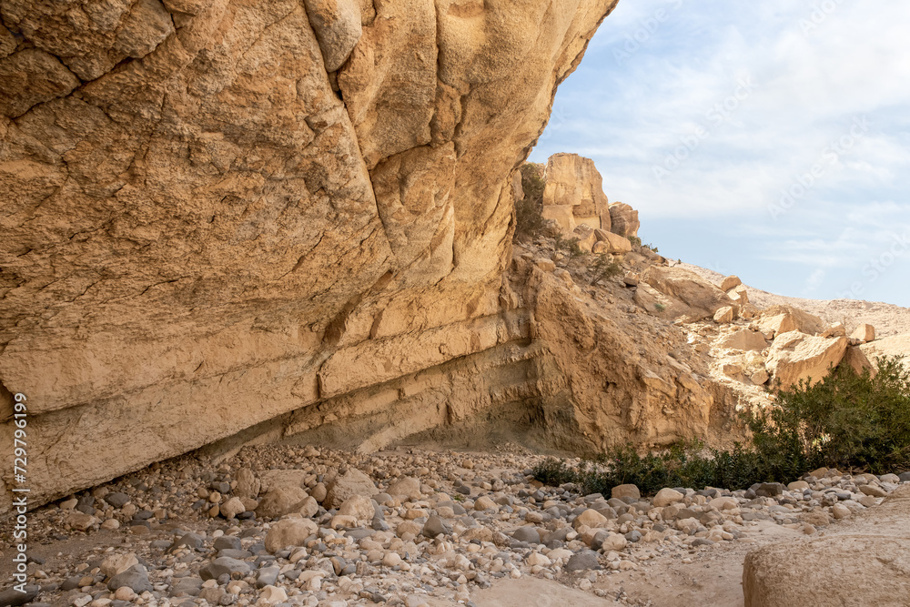 The beginning of tourist route of gorge Wadi Al Ghuwayr or An Nakhil and wadi Al Dathneh near Amman in Jordan