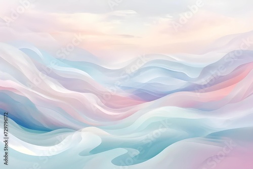 Surreal landscape in abstract art style, combining fluid shapes and dreamy pastel colors to evoke a sense of calm and wonder, inviting exploration.