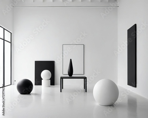 Contemporary Minimalism - Professional close-up photo of a studio interior with sustainable, eco-friendly design Gen AI photo