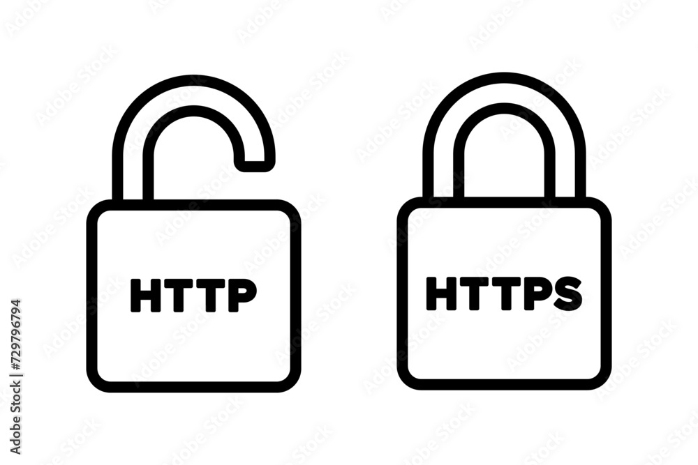 Https http secure icon vector set. Http https protocol connection symbol Https http secure icon vector set. Http https protocol connection symbol