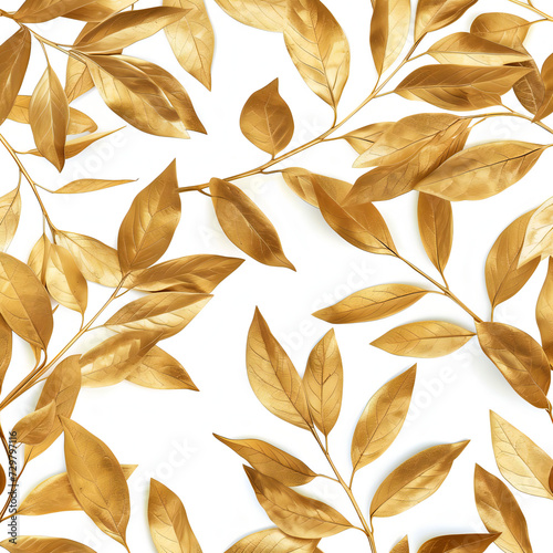 gold laurel leaves on white background