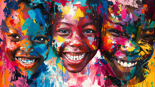 Smiling faces adorned with vibrant paint strokes --ar 16:9 --v 6 Job ID: fee03c55-90fa-483b-a511-6e0aa07fb811