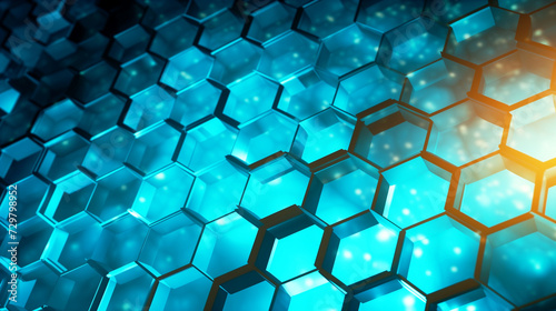 Abstract hexagonal technology background with glow effect. AI Generative