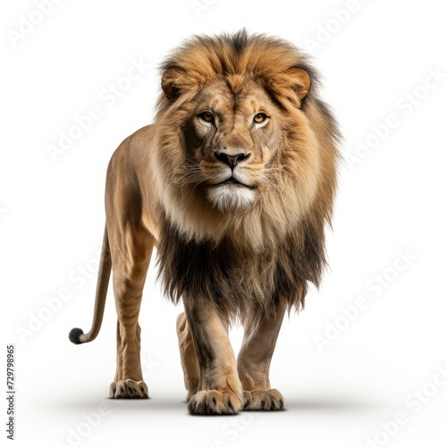 Majestic male lion walking forward, isolated on a white background. © ardanz