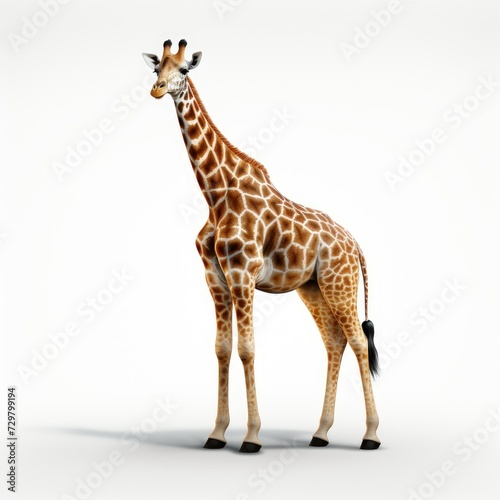 Giraffe standing isolated on a white background, full body shot.