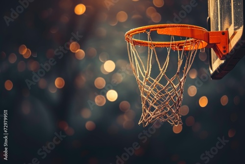 a basketball hoop with a net in the dark © Artwork Vector