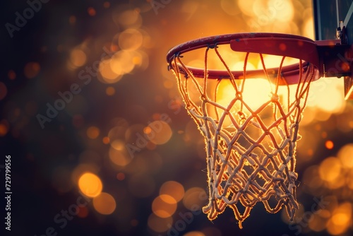 a basketball hoop with a net in the dark © Artwork Vector